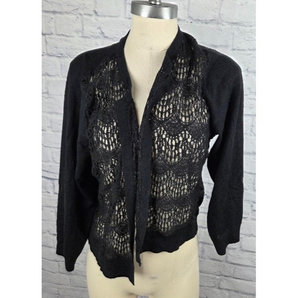 DKNY Womens Cotton Blend Open Front Kimono Sweater Black Size XL